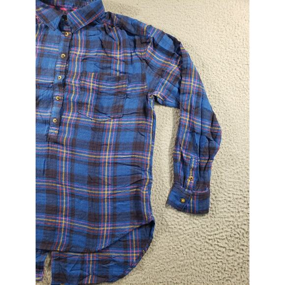 Anthropologie Shirt Womens Medium Blue 1/2 Button Isadora Flannel Plaid Stretch - Picture 3 of 11